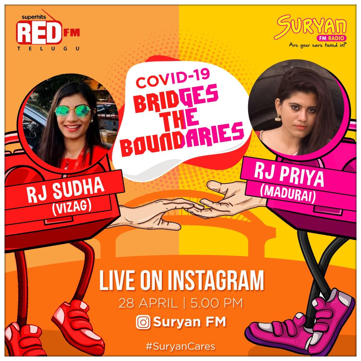 SuryanFM's tweet photo. Two RJโs bridges the boundaries ๐ฅ
Catch RJ Priya Live on Suryan FM Instagram page with RJ Sudha from @RedFMTelugu , 28 April @ 5 PM ๐
.
#SuryanFM #SuryanFMLive #SuryanCares #RedFM #2languages #2RJs #FunLive #Live #FM #Radio #radioshow #Instagram #Instalive https://t.co/pgIvLLiHmg