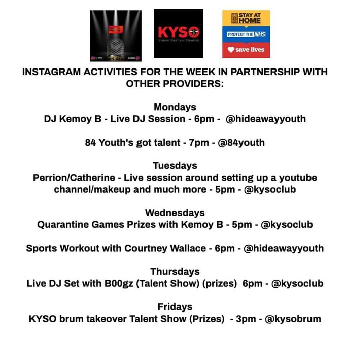 McrAcademy's tweet photo. Moss Side organisations #Hideaway_Youth &amp; #84Youth have got together to host a brilliant programme of activities during lockdown. #84Youth are also hosting a podcast today at 4pm on various issues affecting young people. #realliferealtalk #stayhomesavelives https://t.co/oohViCpQMY