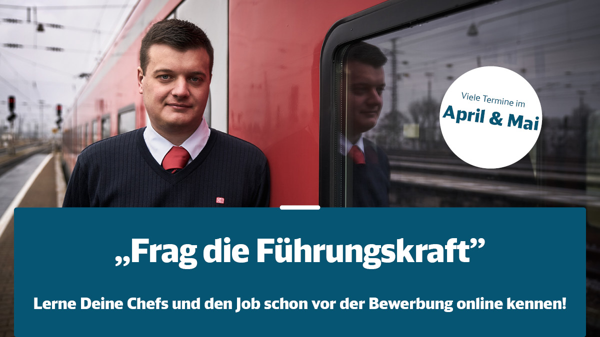 DBKarriere's tweet photo. Tausche Dich live bei “Frag die Führungskraft” zu unseren verschiedenen Einstiegsmöglichkeiten mit der verantwortlichen Führungskraft aus. Erhalte direkt via Video-Chat Antworten auf all Deine Fragen: https://t.co/NlDkdQ24Rg #job #beruf #deutschebahn https://t.co/EAZERceqWq