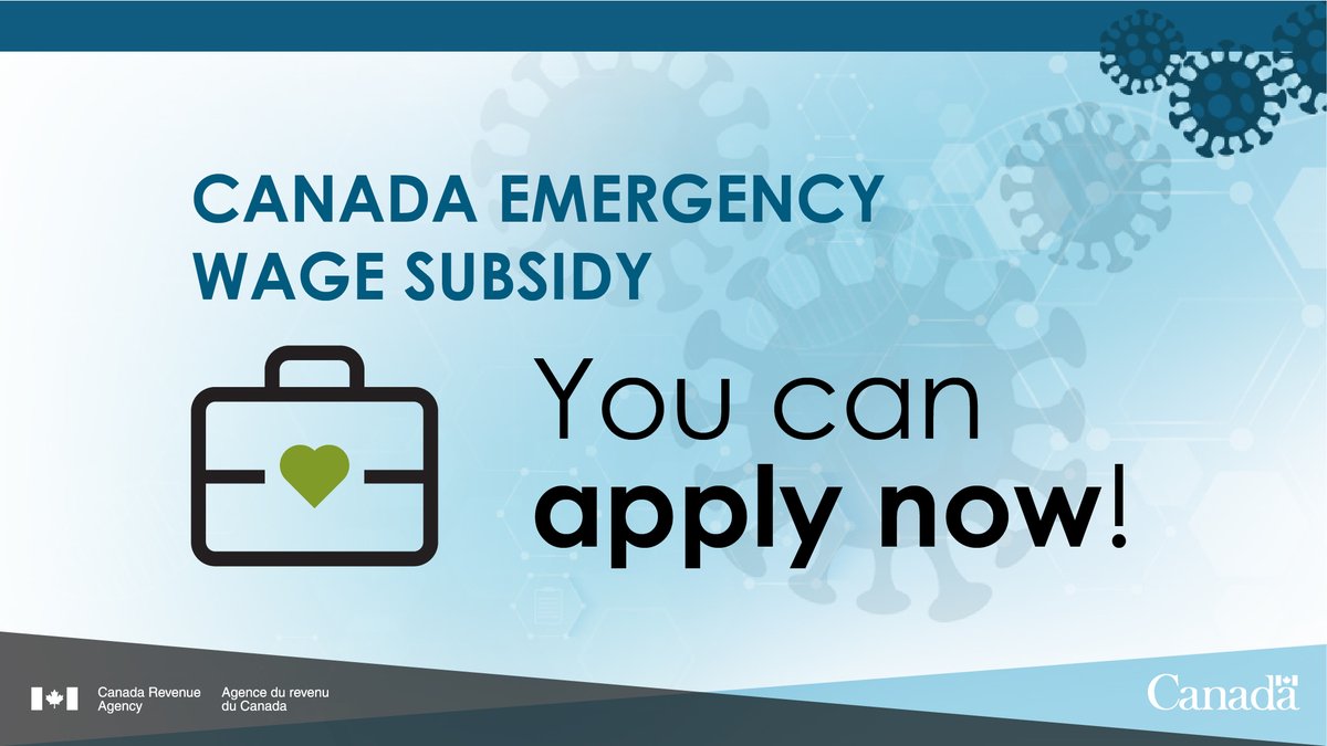 CanRevAgency's tweet image. Eligible employers may now apply for the Canada Emergency Wage Subsidy (CEWS)! The easiest way to apply now is via:
➡️ My Business Account
➡️ Represent a client (for tax preparers)
 #COVID19 (1/2)