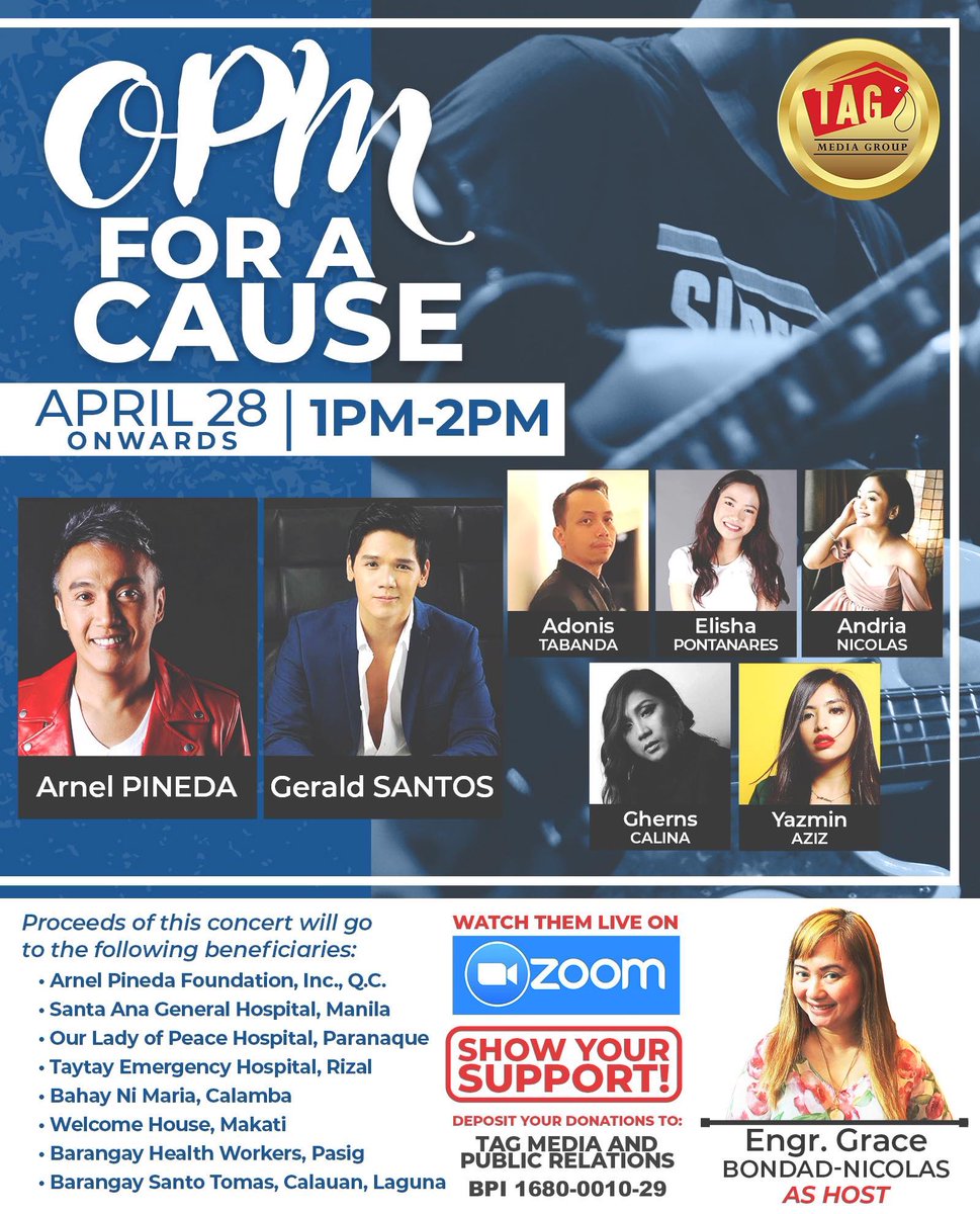 YazminAziz's tweet photo. Will be spending my time to give back by performing live on the Asia Leaders Awards FB page with other award winning performers.
Mark your calendars from 1-2pm tomorrow for “OPM for a Cause” to support the beneficiaries.
#Covid19PH
#Covid19
#TagMediaGroup https://t.co/lbA1TPUFM5