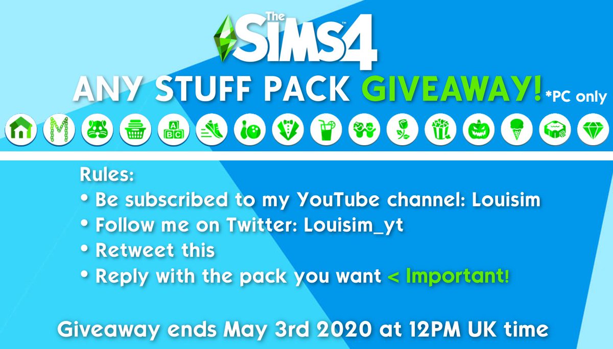 louisim_yt's tweet image. 500 subscribers giveaway! 🎉 Any Sims 4 stuff pack you want (PC only)😄
🔷Be subscribed: youtube.com/c/Louisim
🔷Follow me
🔷Retweet this
🔷Reply with the pack you want - MAKE SURE YOU DO THIS! I will chose randomly from the replies 😊
🔷Deadline: May 3rd
Good luck!💚💚
