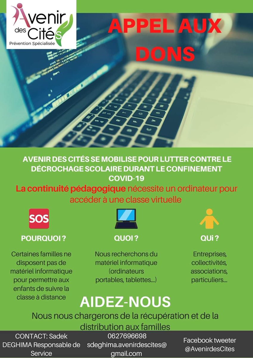 🔴RELANCE APPEL AUX DONS 
➡️MERCI DE PARTAGER UN MAX🙏
👉<a href="/AvenirdesCites/">AvenirdesCites62</a> livre de nombreux ordinateurs aux familles et nous recevons de nouvelles demandes chaque jour de la part des familles💻
▶️Nous recherchons du matériel informatique (ordinateurs écrans  claviers souris💻🙏⤵️