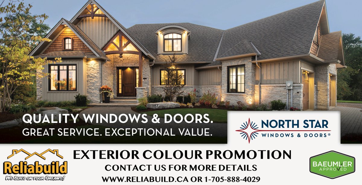 ReliabuildCa's tweet image. Refresh your home this spring with a FREE exterior colour upgrade on windows and doors.

Offer applies to North Star 1000 Series Windows and Patio Doors.

9 Stunning Designer Colours Available, Match Your Home's Personality Perfectly.

1-705-888-4029 or Reliabuild.ca