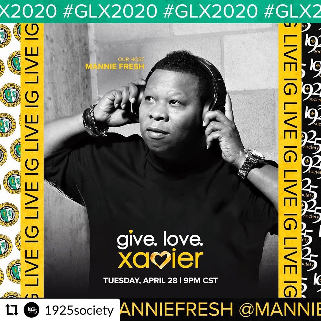 1925society's tweet photo. Special thanks to @manniefresh for being our DJ on Give Love Xavier Day! Be sure to donate (link in bio) for an amazing cause, and pull up to IG/FB live on April 28th for the show!  #XULA #1925society #HBCU #GLX2020 https://t.co/k65kKBlj75