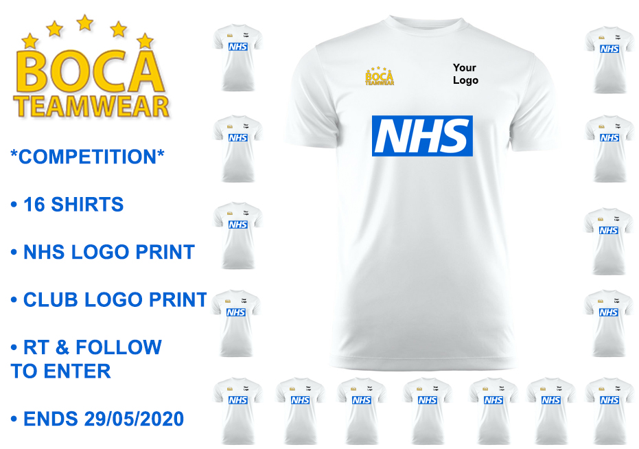 BocaTeamwear's tweet image. ****COMPETITON TIME****

Win a set of 16 warm up/training tops for your sports club printed with the NHS logo and your club logo!

PLEASE RETWEET &amp;amp; FOLLOW TO ENTER!

Competition ends 29/05/2020