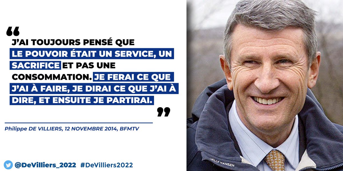 #DeVilliers2022 (@devilliers_2022) on Twitter photo « J'ai toujours pensé que le pouvoir était un service, un sacrifice et pas une consommation. Je ferai ce que j'ai à faire, je dirai ce que j'ai à dire, et ensuite je partirai. » - <a href="/PhdeVilliers/">Philippe de Villiers</a> #DeVilliers2022 #PhilippeDeVilliers « J'ai toujours pensé que le pouvoir était un service, un sacrifice et pas une consommation. Je ferai ce que j'ai à faire, je dirai ce que j'ai à dire, et ensuite je partirai. » - <a href="/PhdeVilliers/">Philippe de Villiers</a> #DeVilliers2022 #PhilippeDeVilliers