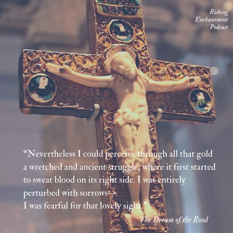 New episode of Risking Enchantment up today. <a href="/ChloeAMDG/">Chloe Colla</a>  and I discuss Old English Easter poems including Dream of the Rood and The Descent into Hell. Big thank you to the <a href="/ClerkofOxford/">Eleanor Parker</a> blog for the inspiration. Link in bio or on your podcast app.