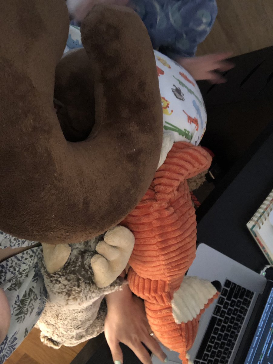 SaraTorrey's tweet photo. Sitting under a mountain of stuffed animals while #coding. #java #axoniq #springboot #CodeNewbie #MomsWhoCode #parentswhocode #wfh https://t.co/cqREjD3UNw