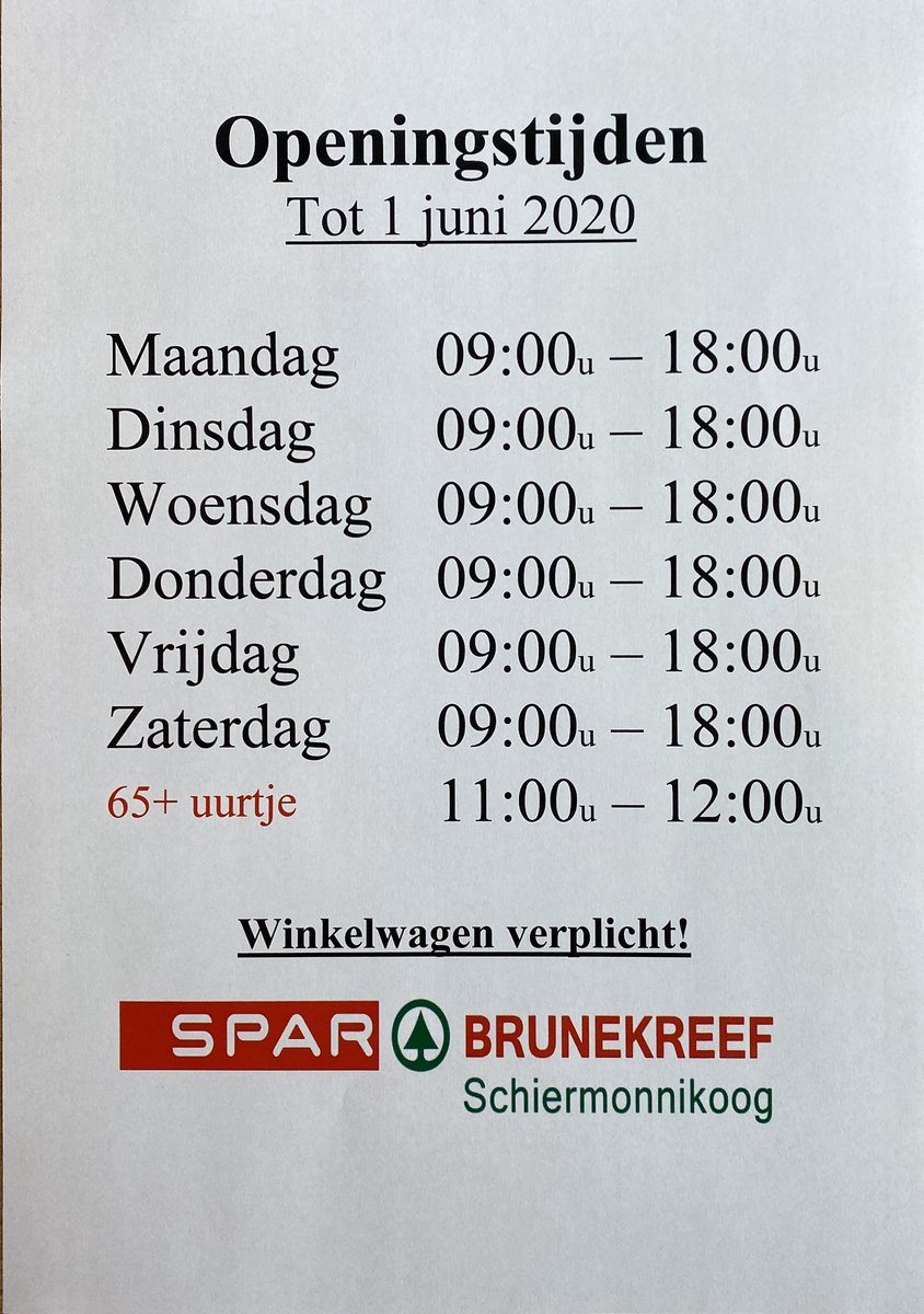 Vanaf morgen zijn wij van maandag tot en met zaterdag geopend van: 9:00 uur tot 18:00 uur.