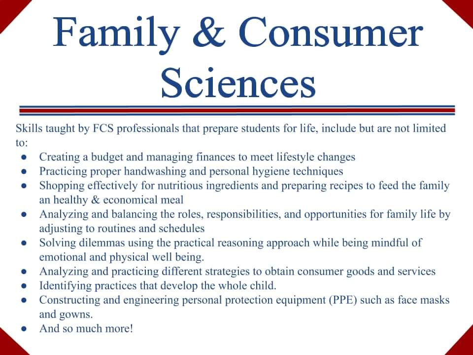 FACSnms's tweet image. Did you know that FCS is the field of study focused on the science and the art of living and working well in our complex world?  As a FCS professional, I am proud to teach my students the necessary skills to manage life during this unprecedented time. #sayYestoFCS #FCSeducate