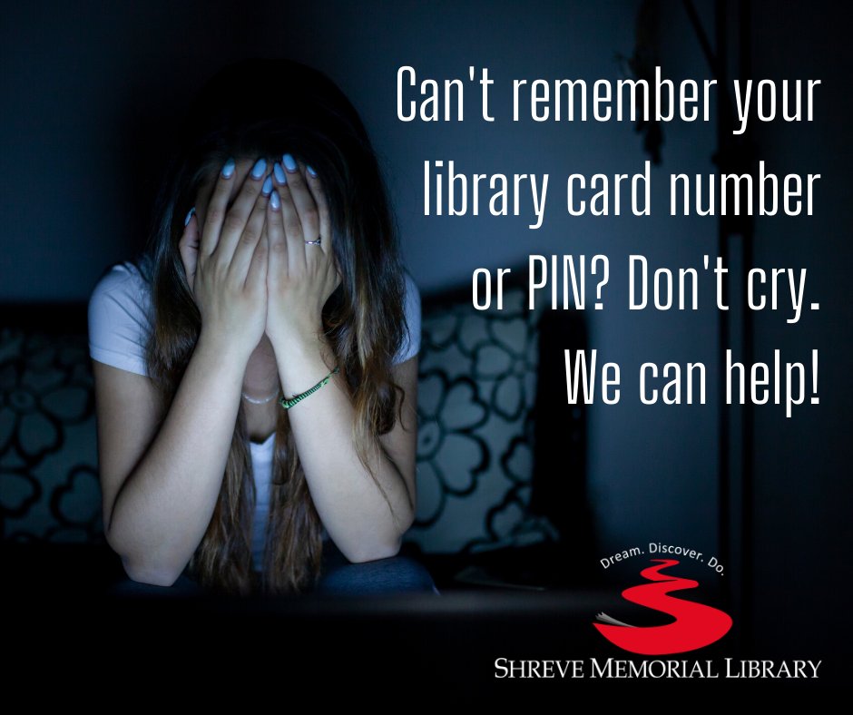 shrevememorial's tweet photo. #eBranchTip Having trouble remembering your library card number or PIN? Visit https://t.co/2CZKiUs3ME to retrieve your card information or sign up for a temporary card.

#LibraryCardHelp #ShreveMemorialLibrary #ShreveMemorial #DreamDiscoverDo https://t.co/yLAd4bh14a