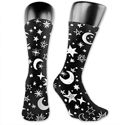 Jyushi Aimono- black calves socks with handrawn moons and stars.
