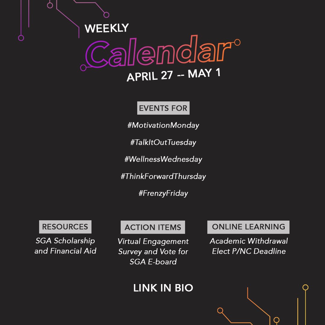 SRUPB's tweet photo. Happy Monday everybody!

@sru_leadership is back with another week of virtual events and activities!

Check out the newsletter here! https://t.co/KKKrx3VApS

Also, stay tuned for our SECOND scavenger hunt event tonight! https://t.co/HE5xdZ5ObU