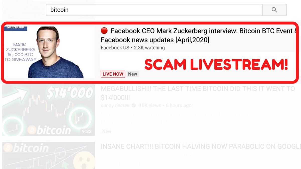 The Moon On Twitter This Is Sad When I Searched Bitcoin On Youtube Today The First Result Was A Fake Livestream By Scammers Making It Seem Like Facebook Is Doing A Btc