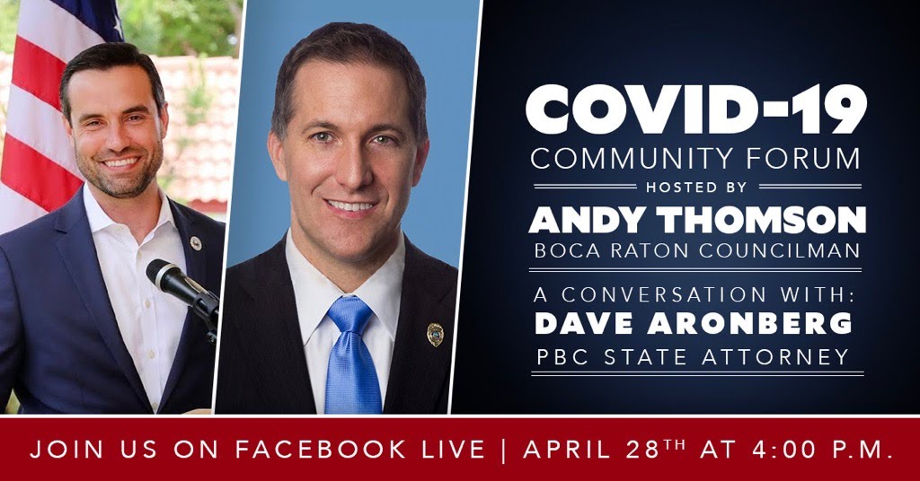 Join us tomorrow for a Coronavirus Community Forum with Palm Beach County State Attorney Dave <a href="/aronberg/">Dave Aronberg</a>. Tune in on @Facebook Live at 4:00 p.m. at facebook.com/andythomsonboc…