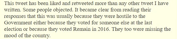 Congratulations on the RT ratioI objectNot because I am hostile to the GovernmentNot because I voted remainBut because I expect better of themI expect better of the "natural party of Government"I expect them to discharge their duty of care to their citizens