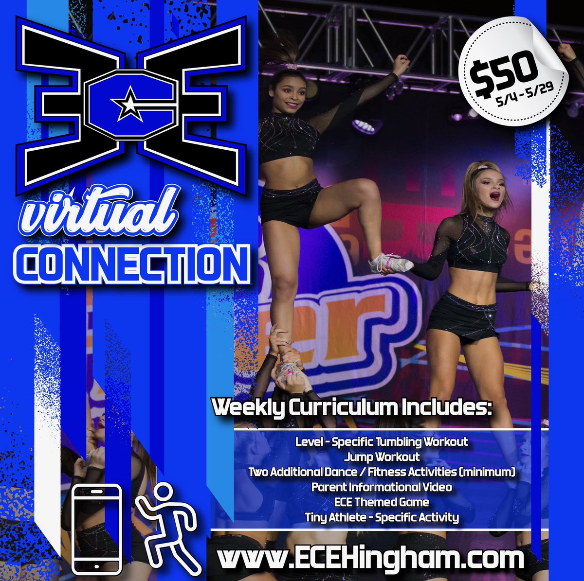 Looking for a way to stay connected and in shape? We’ve got you covered! We are so excited to launch our comprehensive &amp; unlimited virtual program! There will be a new curriculum each week! This is open to the public! REGISTER NOW on ECEHingham.com under classes! 🤩💙🖤