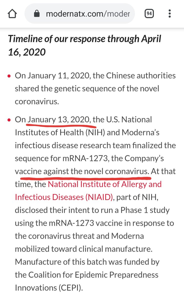 3) How is it possible that they could have known about this in mid-January and that they would need to start human trials on an experimental mRNA vaccine? This was two whole months before the WHO declared Covid-19 a pandemic! #Plandemic #IWillNotBeVaccinated #IWillNotBeChipped