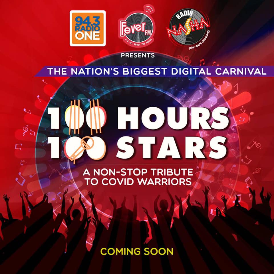 3radioone's tweet photo. The nation's biggest digital carnival is coming soon. Stay tuned for more information. #100Hours100Stars #CovidWarriors @FeverFMOfficial @RadioNashaIndia @radioonefm95 #StayHomeStayStrong https://t.co/OOua8HfN9A