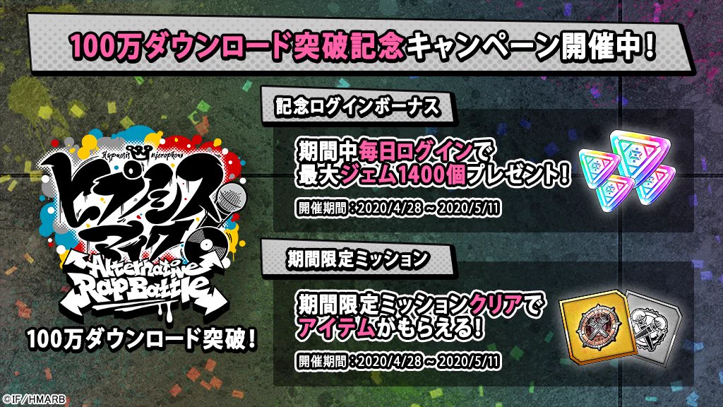 ヒプノシスマイクが100万ダウンロード記念を開始！！！