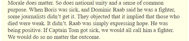 So morale, national unity and common purpose do all matterI agree with you - see it is possible even though I am a "hostile" "remain voter"