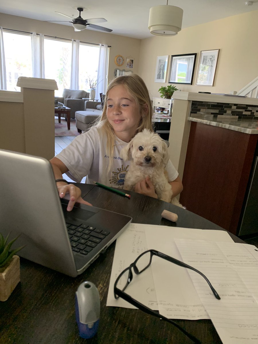 Our pup Emma loves helping Leah work on her ELA activities! #nnmswildcats #ccpsproud