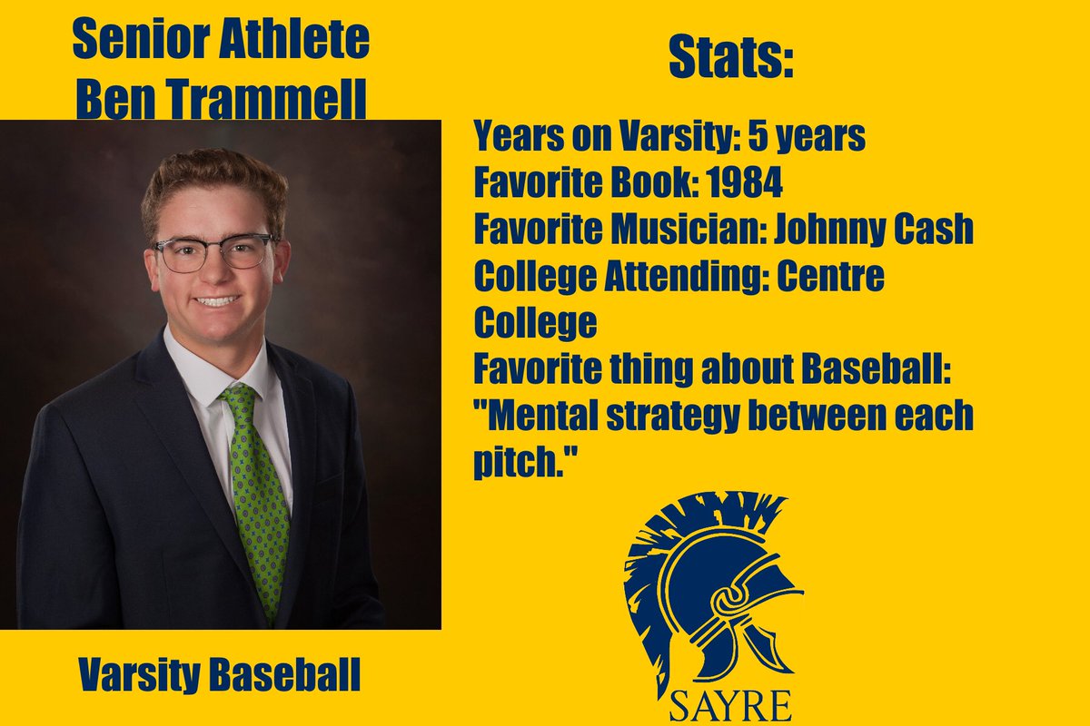 We continue to honor our senior athletes as they navigate uncharted territory to end their final year. “Like” to congratulate Senior baseball player Ben Trammell! #teamsayre