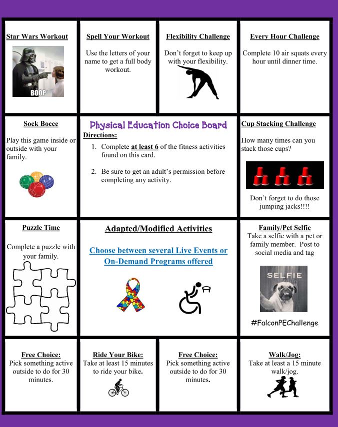 Hey #FalconNation!!  Check out our new #FalconPE activities this week!!! #FalconPride #HPEatHome #Physed #FalconPEChallenge <a href="/stefwebber/">Mrs. Stef Webber</a> <a href="/CoachEdwards6/">Coach Edwards</a> <a href="/coach_bare/">Coach Bare</a> <a href="/CoachStum/">Coach Stum</a>