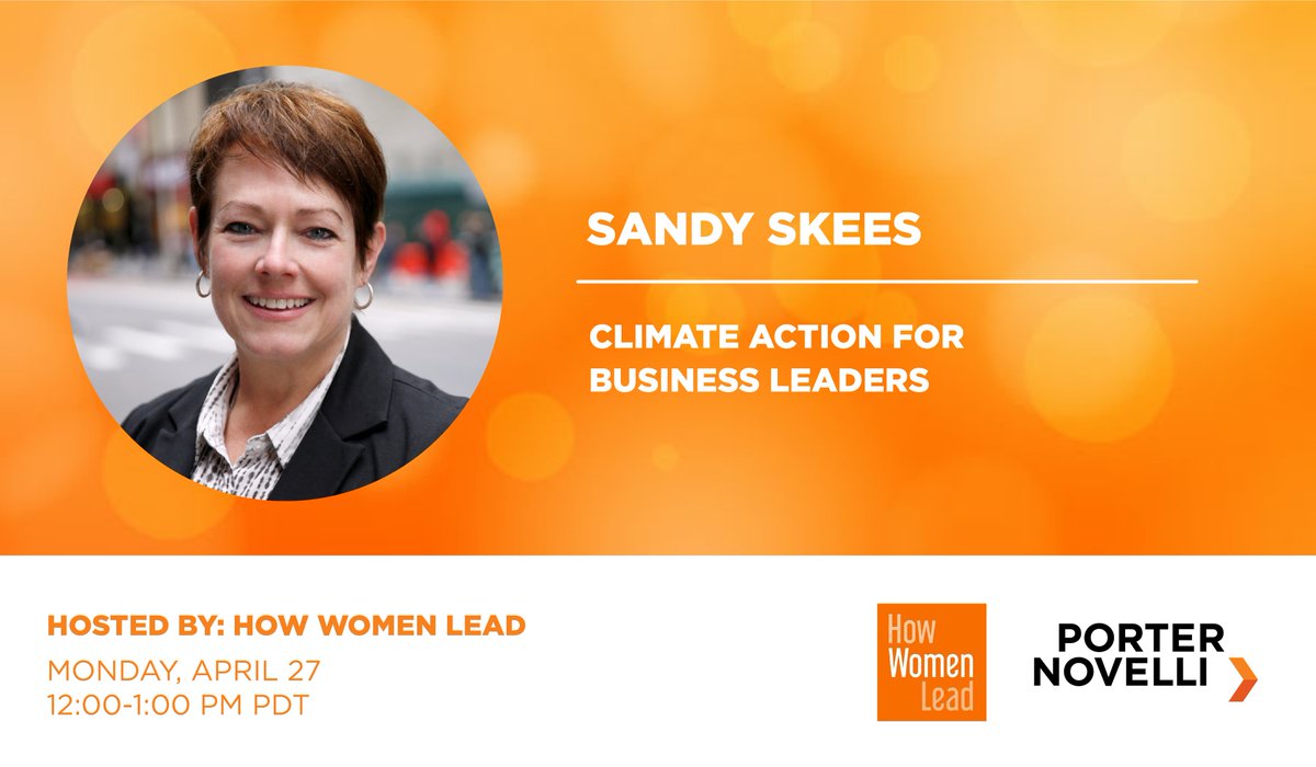 Join Sandy Skees, our Innovation &amp; Impact Practice Lead, and other #sustainability professionals this afternoon at 3:00 p.m. ET for How Women Lead's Climate Action for Business Leaders discussion. Register here: bit.ly/2W3qOlZ.
