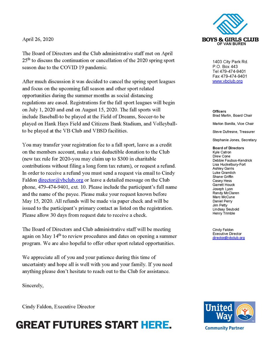 The 2020 spring sport leagues have been canceled. We are focusing on other sport related opportunities &amp; leagues for the summer and fall months.
We are grateful to those who have transferred their registrations and fees to the fall season or given their refunds as a contribution.