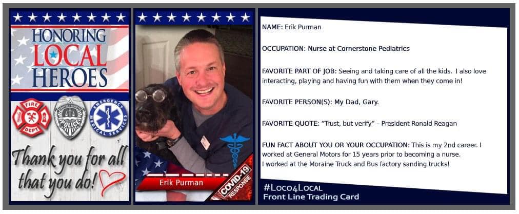 "Jim Hollis and I are happy to keep the momentum going with our Local Hero / Frontliner Showcase.

No words can express the gratitude we have for our folks who keep us safe and healthy. 

WE THANK YOU" 

(Steve Rudisill)