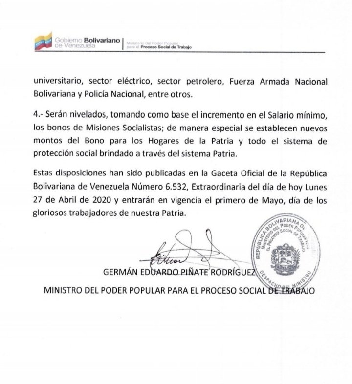 Carlaprensa1's tweet photo. A través de un comunicado, #Venezuela tiene otro aumento de sueldo en plena #CuarentenaNacional #27Abril #ULTIMAHORA https://t.co/pZ7ALPZugJ