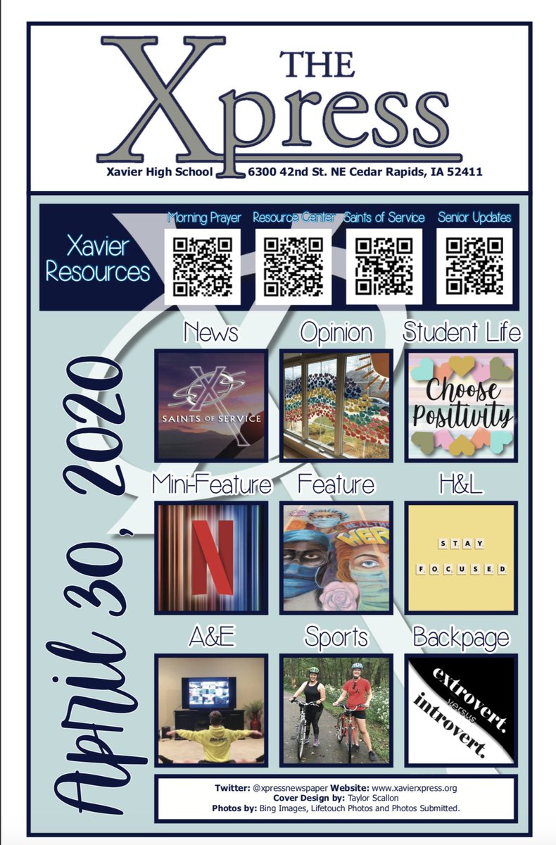 The next issue of The Xpress comes out on Thursday, April 30 at xavierxpress.org. Special S/O to Taylor Scallon for this fantastic and interactive cover design!