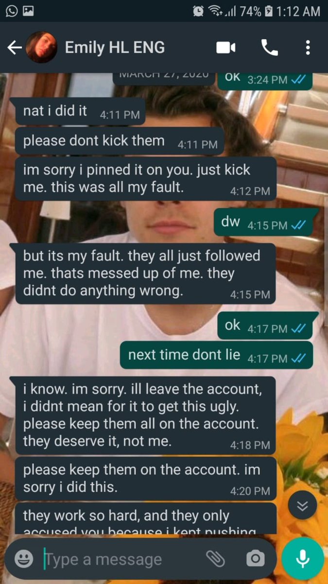 I forgot to say that Emily, one of the admins who was also blaming me for deleting the tweet, dm me telling me that she had done it, I showed the admins this and they still didn& #39;t believe me, and they still don& #39;t believe me.