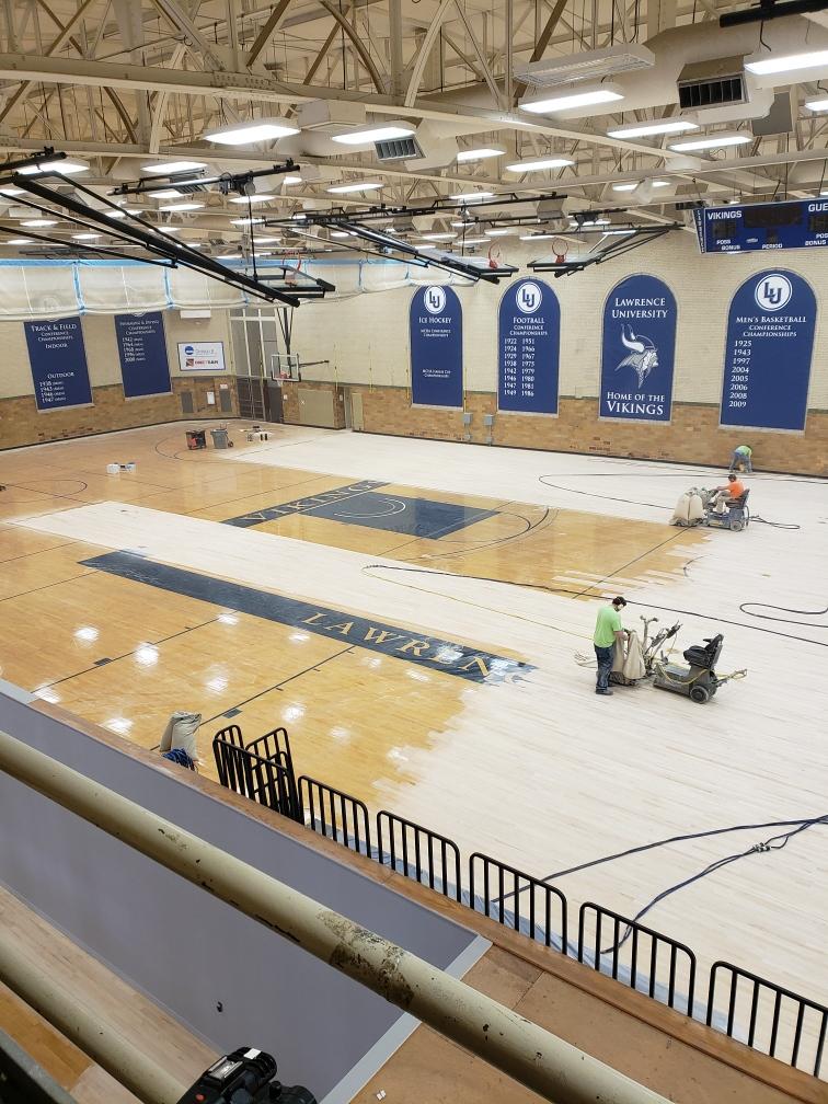 LUVikingsSB's tweet photo. Some positive news!  Alexander Gym will never be the same - say goodbye to those OLD BLEACHERS and hello to new ones and a new wood floor!  
#itwastime
#cantwaitforthenewlook https://t.co/GGtEjMBvFi