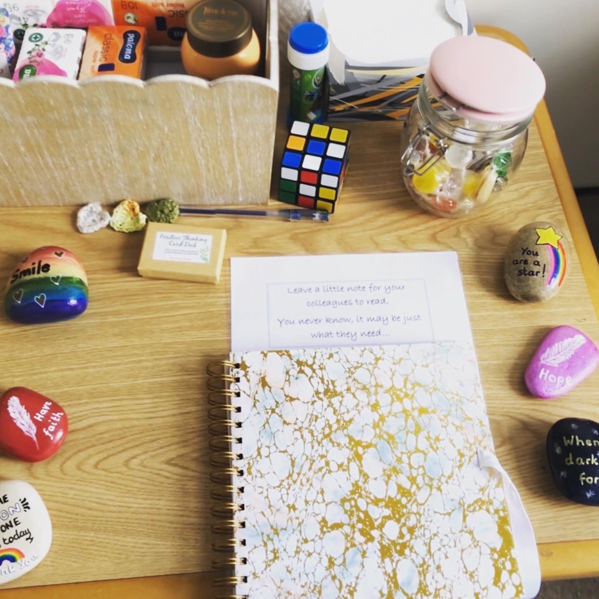 VickyJervis's tweet photo. Some of the beautiful rocks donated for our wonderful #JCUH frontline staff and their #wobbleroom by #yarmandeaglesclifferocks Thank you 🙏🏻💖🌈@SouthTees https://t.co/U4vCQMGdko