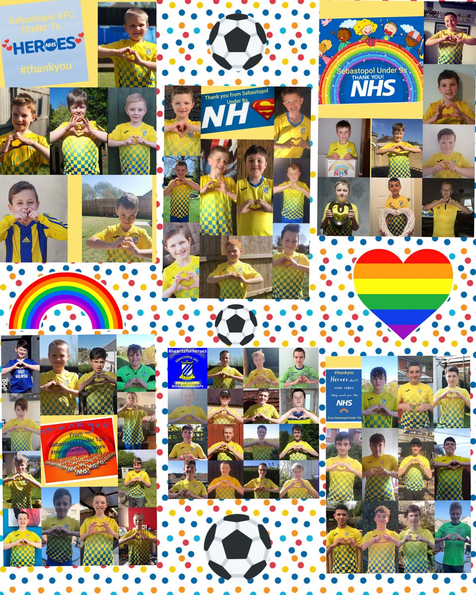 Sebast_juniors's tweet photo. Here's all our age groups showing their support for our wonderful NHS ⚽️🌈⚽️🌈⚽️🌈
#sebastfamily
#heartsforheroes
#StayHomeStaySafe 
@FootballGrf @TorfaenLeague @NHSuk @AneurinBevanUHB https://t.co/TcP2Gtd5DQ