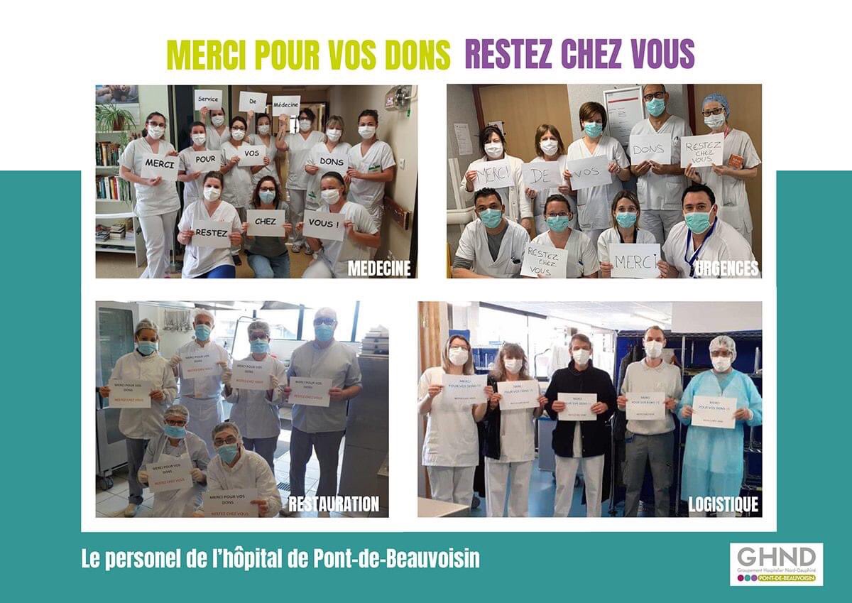 ghnd_38's tweet photo. [#Solidarité #Covid19🦠] Les professionnels du #CHPB ont souhaité remercier à leur manière tous les généreux donateurs qui leur ont apporté un peu de #réconfort en cette période de #pandémie. Voici le montage photo qu'ils ont réalisé pour vous 💝💗💗💝

#teamGHND #merci #soutien https://t.co/KDsiZ9Ata9