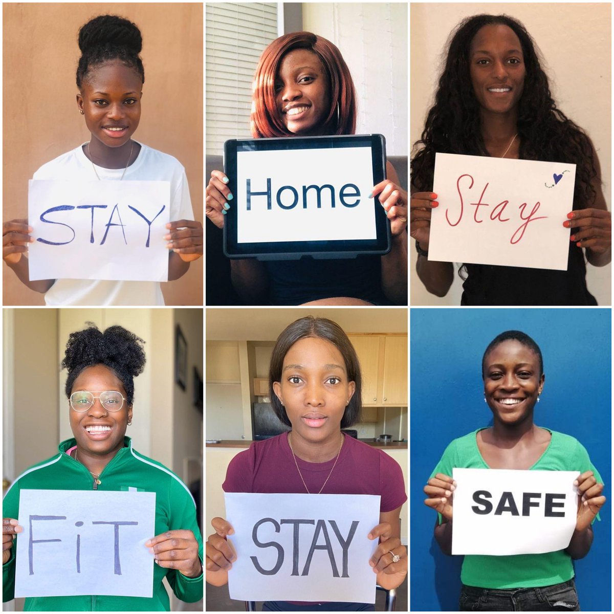 NGAthletix's tweet photo. We all miss seeing their faces &amp; watching them perform. They miss competing as well and together they have this message👇, so we can help them get back on time producing their best performances.

#StayHome 
#StayFit
#StaySafe

Together we can kick #COVID19 out of Nigeria!! https://t.co/UpdNRtqB2r