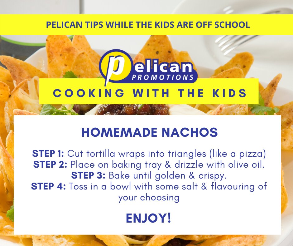 ⭐️ PELICAN TIPS - COOKING WITH THE KIDS ⭐️

HOMEMADE NACHOS! 😁👏🥳

Just a little 'easy-to-do-with-the-kids' recipe, to keep the little ones busy during lockdown!

#Pelican #FamilyEntertainment #ChildrensEntertainment