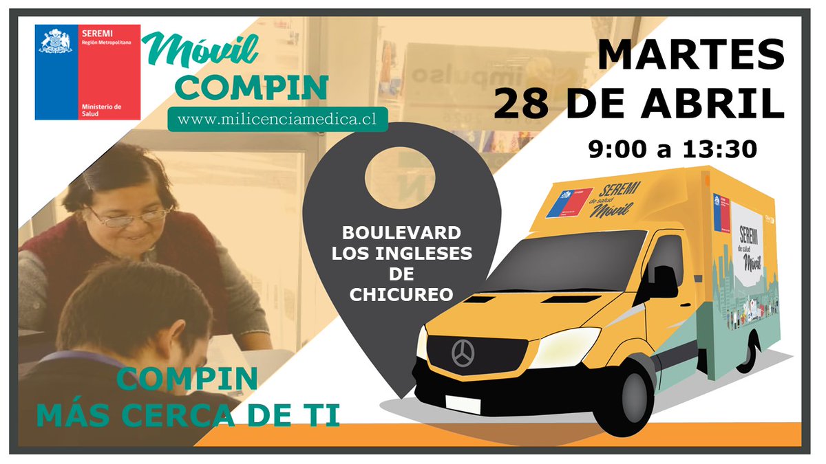 MuniColina's tweet photo. #ColinaInforma | @SeremiSaludRM informa que mañana martes 28 de abril, desde las 9 horas, estará presente la #CompinMovil tanto en el municipio como en el centro comercial @losingleses para que resuelvas tus dudas sobre tus licencias médicas.
@mario_olavarria @CorpColinaSalud https://t.co/ObyFvWOIuv