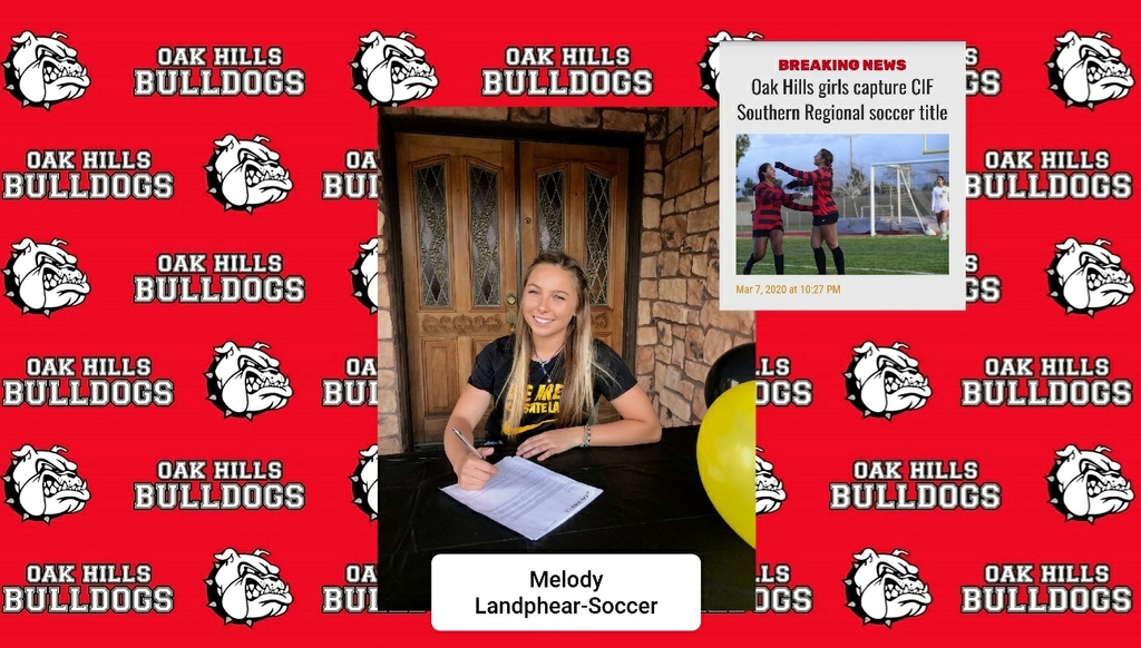 OHHS_bulldogs's tweet photo. Melody Landphear signs her letter of intent to play soccer at CSULA next year! Melo, thank you for always having such a positive attitude, a tremendous work ethic, and for leading our girls soccer team to its first CIF-State Championship! Always a great day to be a Bulldog! https://t.co/Q8okO513JR