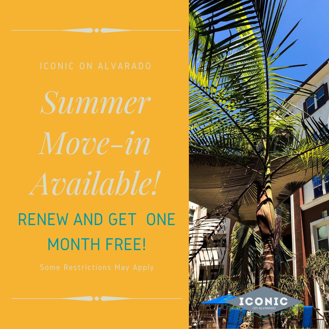 IconicAtSDSU's tweet photo. Summer move-ins are available! Contact the Leasing Office if you're interested and receive an amazing special if you renew. Visit our website at https://t.co/mMzNHsifyA to go on a virtual tour.

#summatime #special #iconiconalvarado https://t.co/zHUKscrlaO