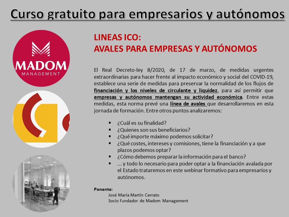 MADOMManagement's tweet photo. Ante la incertidumbre es imprescindible tener una buena #estrategia financiera, por ello te explicamos cómo tramitar los préstamos ICO con Aval del Estado para #Empresarios y #Autónomos . Accede aquí: https://t.co/ugRVLYuyV2
#PrestamosICO #avales #PlanEstrategico #PlanViabilidad https://t.co/owJrOxhcd7