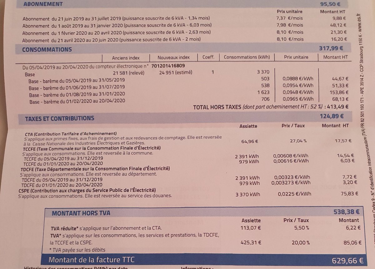 dObernai's tweet photo. J'ai eu ma facture annuelle d'électricité : consommation 317 €, total 629 € 🤬. Ce n'est plus possible de payer autant de taxes. Faut que les choses bougent dans ce pays. https://t.co/rlaa478g0Y