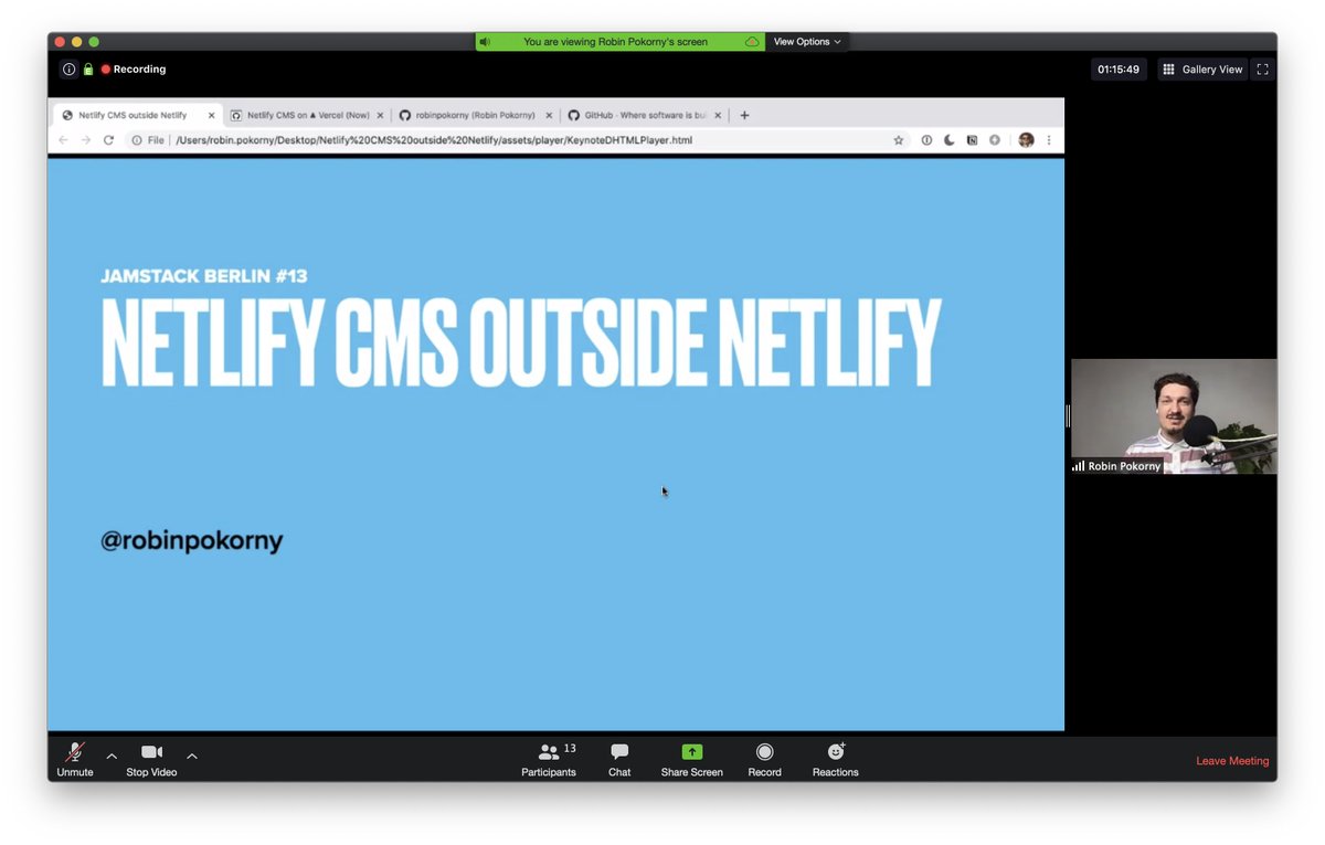 khaled_garbaya's tweet image. second @jamstackberlin digital edition talk by @robinpokorny About @NetlifyCMS outside of @Netlify