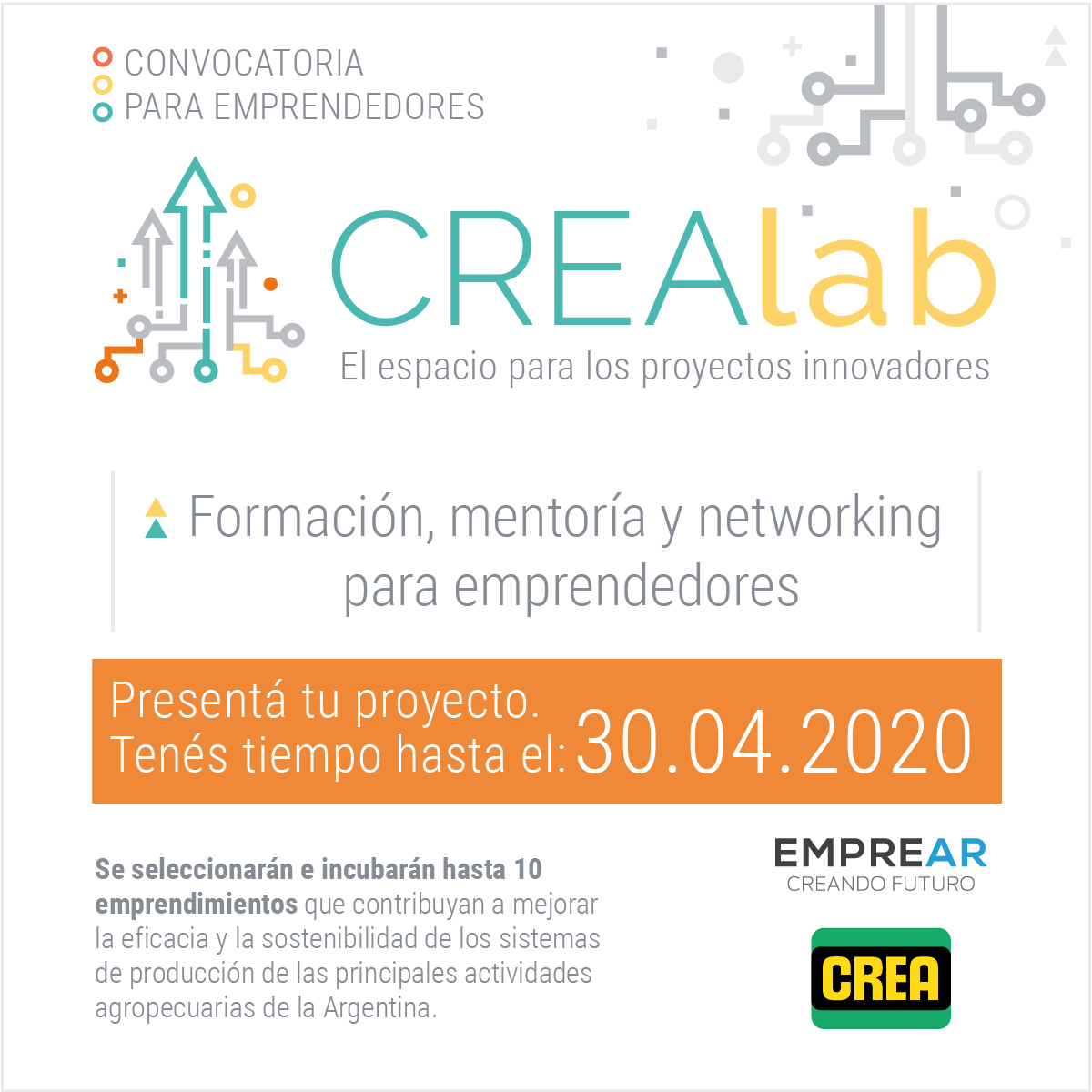 Últimos días de la Convocatoria CREA Lab 2020!
Si tenes un proyecto que resuelve un problema o aborda un desafío del sector agroalimentario, presentalo aquí 👉 crea.org.ar/crealab/ y accede a todo el soporte de las redes de <a href="/crea_arg/">CREA</a> y <a href="/Emprear_Innova/">EMPREAR OFICIAL</a>