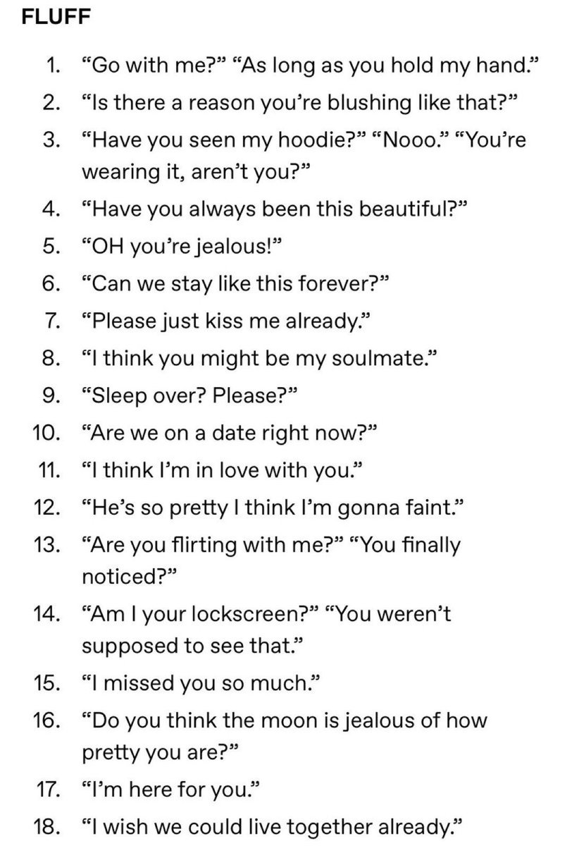 amorousrascal's tweet image. ⠀⠀⠀⠀⠀⠀⠀⠀⠀⠀⠀⠀⠀⠀⠀⠀⠀⠀⠀⠀⠀
⠀
           —— : * ⁞ 𝗙𝗟𝗨𝗙𝗙 𝗦𝗧𝗔𝗥𝗧𝗘𝗥 ⁞

             . ♡ this for a random starter. 
             . Or reply with a number.