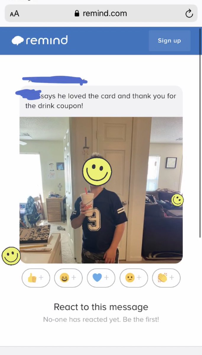 p_holmes10's tweet photo. Love staying connected with my kids and parents by using Remind! It’s the small things like this that keep me going☺️♥️ #CISDRocks #PinnaclePatriots https://t.co/MMVfhhWXzX
